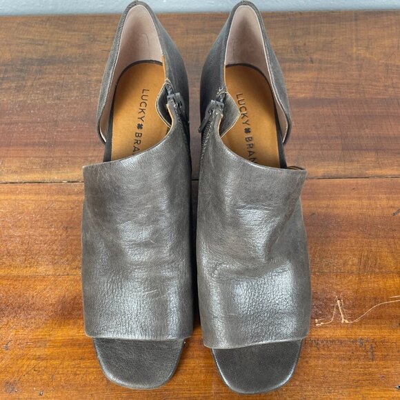 NEW Lucky Brand Tylera Size: 8.5 Leather Wedge Open Toe Bootie - Picture 4 of 13